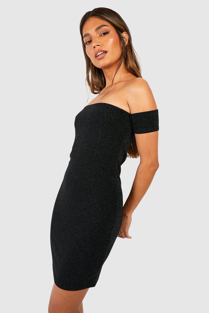 Womens Glitter Bardot Mini Dress - Black - 18, Black