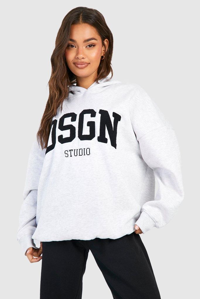 Womens Dsgn Studio Towelling Applique Oversized Hoodie - Grey - L, Grey