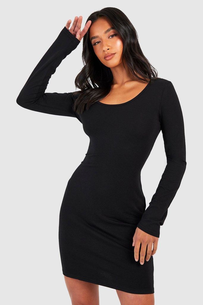 Womens Petite Premium Super Soft Scoop Neck Mini Dress - Black - 12, Black