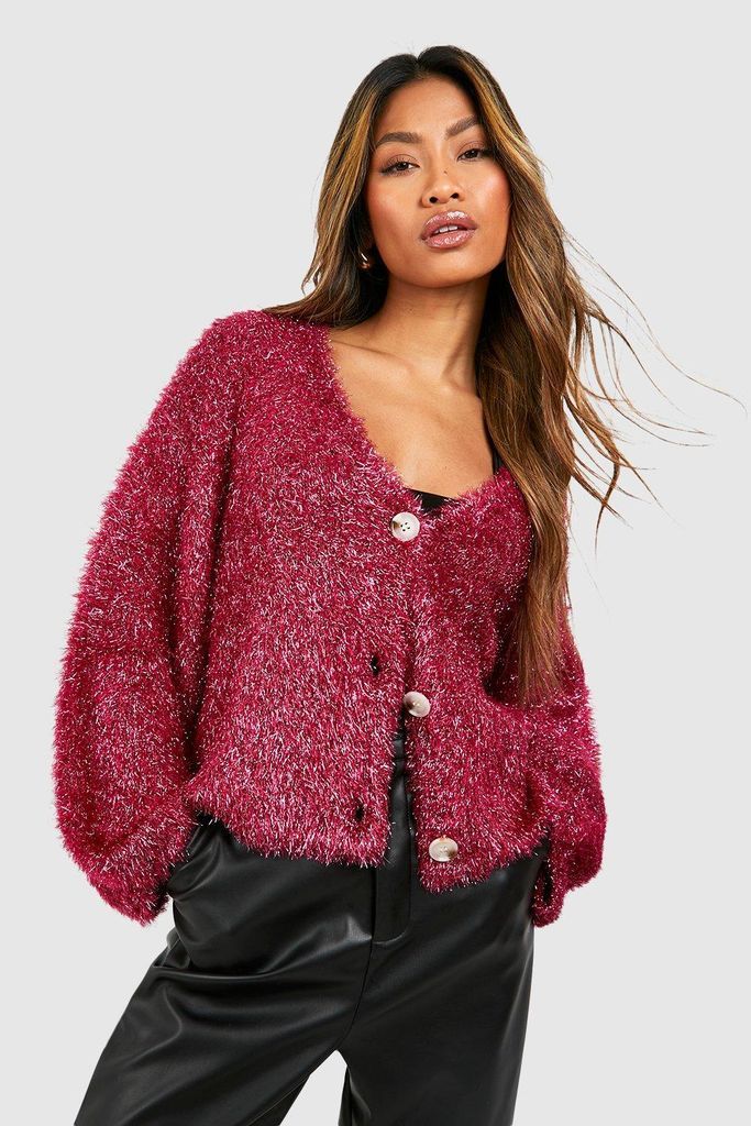 Womens Tinsel Knitted Cardigan - Pink - M, Pink