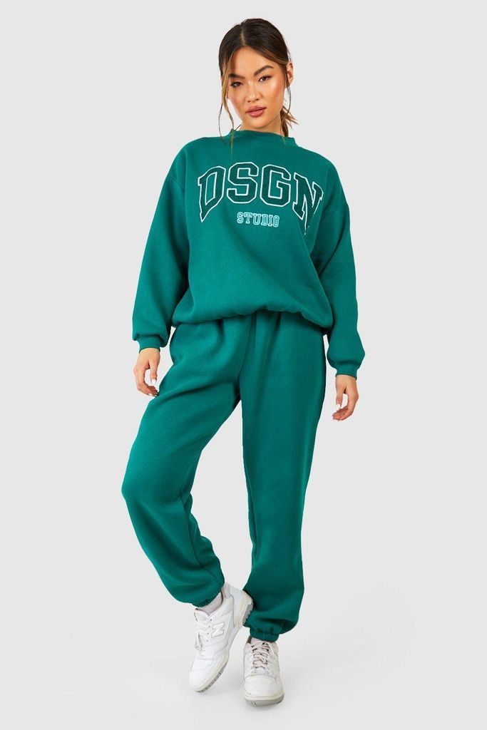 Womens Dsgn Studio Towelling Applique Sweatshirt Tracksuit - Green - S, Green