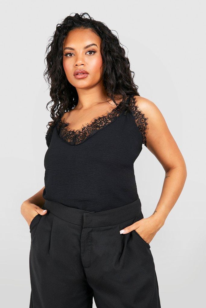 Womens Plus Textured Lace Cami Top - Black - 16, Black