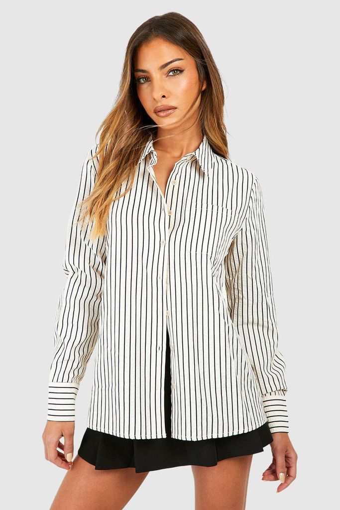 Womens Stripe Textured Shirt - Beige - 6, Beige