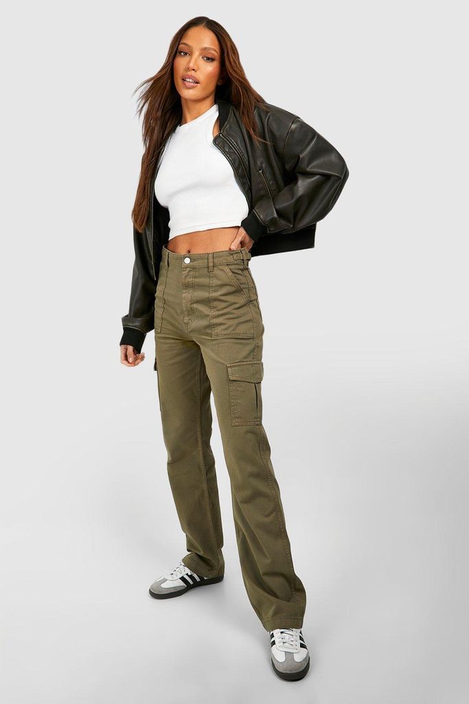 Womens Tall Khaki Adjustable Waist Cargo Jeans - Green - 6, Green