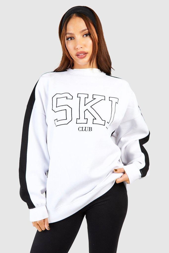 Womens Tall Ski Club Embroidered Sweatshirt - White - L, White
