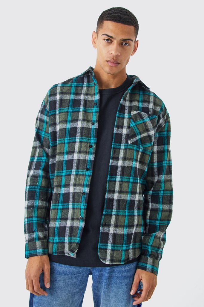 Men's Heavy Weight Check Overshirt - Green - S, Green