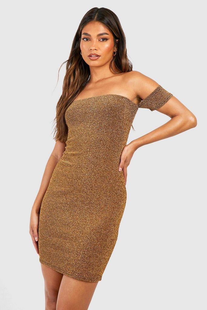Womens Glitter Bardot Mini Dress - Gold - 10, Gold