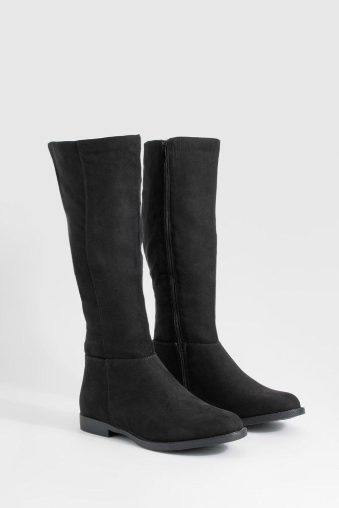 Womens Wide Fit Flat Knee High Boots - Black - 5, Black
