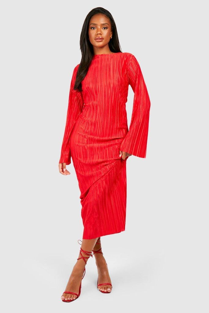 Womens Plisse Flare Sleeve Maxi Dress - Red - 14, Red