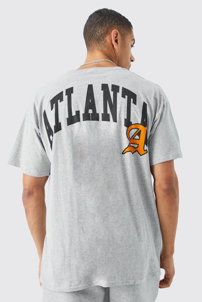 Men's Oversized Varsity Atlanta Back Print T-Shirt - Grey - S, Grey