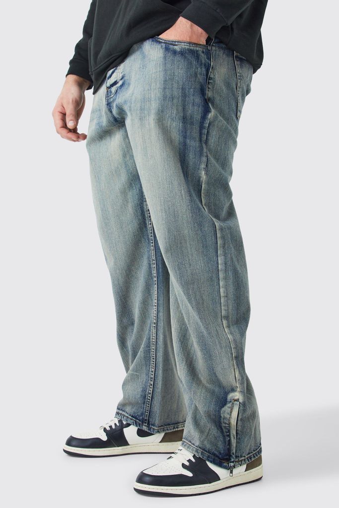 Men's Plus Relaxed Rigid Zip Hem Jeans - Grey - 38, Grey