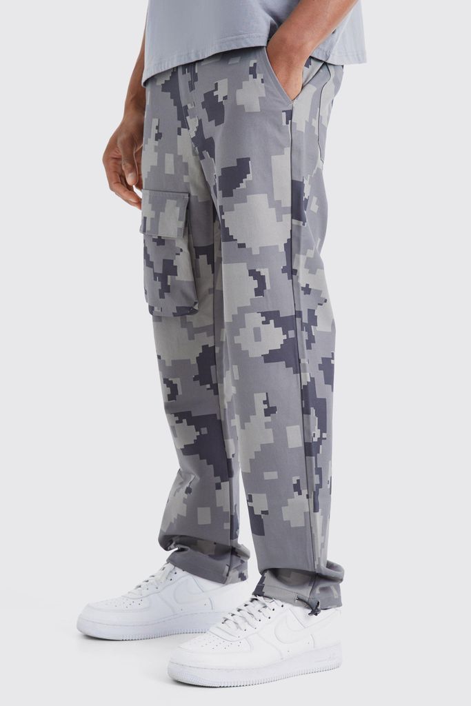 Men's Straight Leg Pixel Camo Cargo Pocket Trouser - Grey - 28, Grey