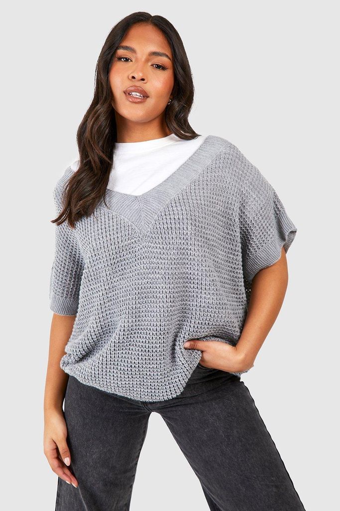Womens Plus Knitted Sleeveless Vest - Grey - 16, Grey
