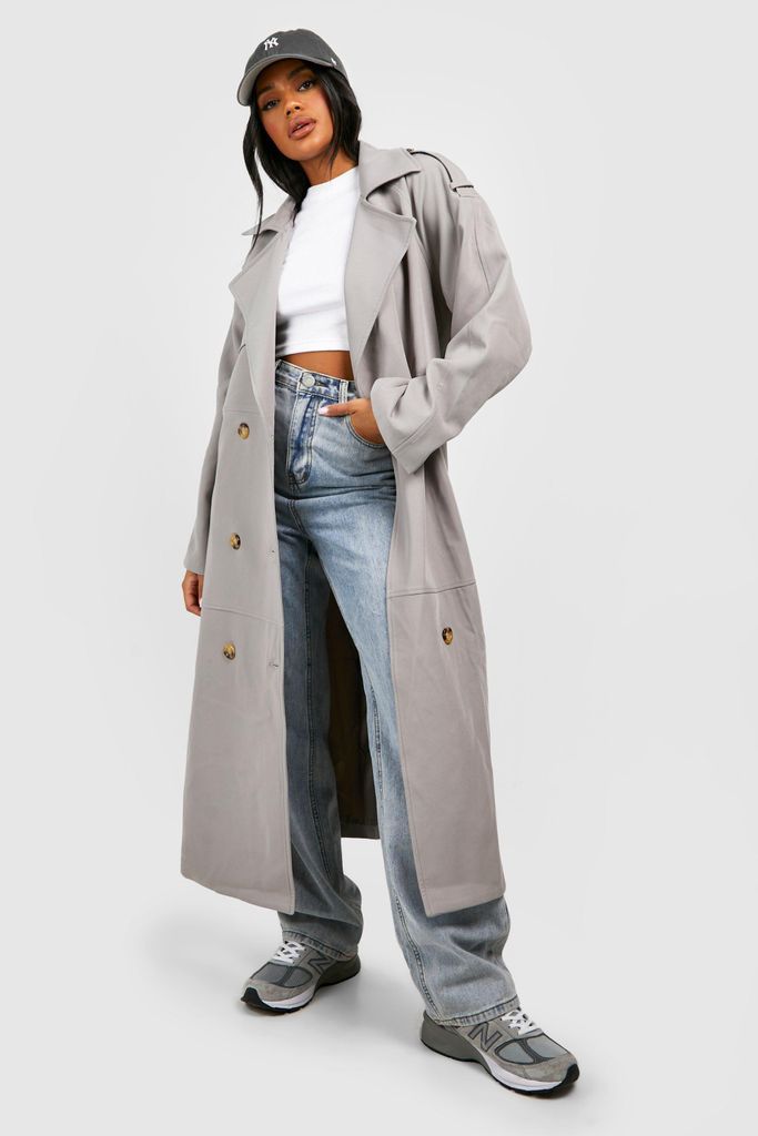 Womens Double Breasted Trench Belted Trench Coat - Grey - 10, Grey