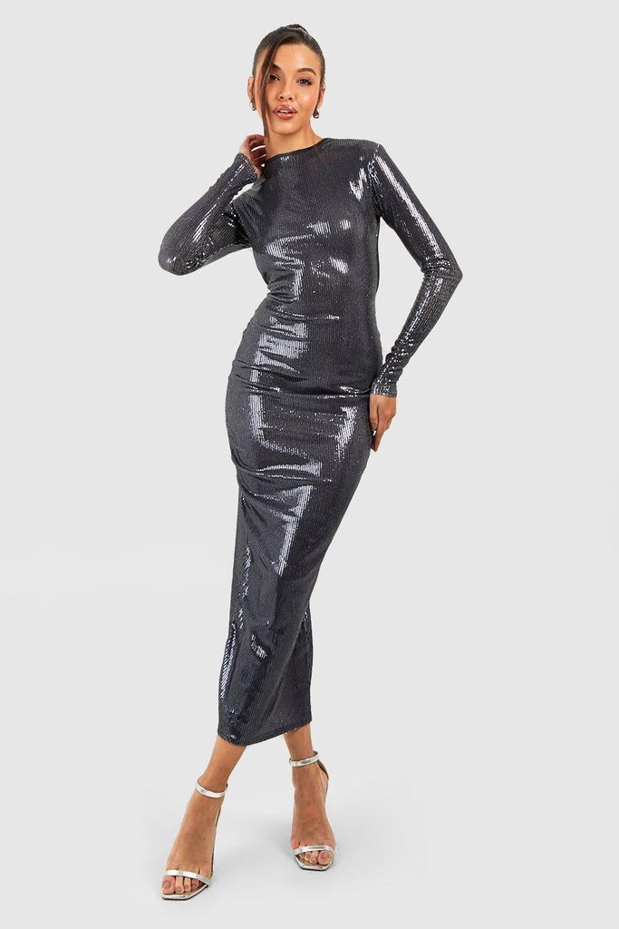 Womens Sequin High Neck Midaxi Dress - Black - 10, Black