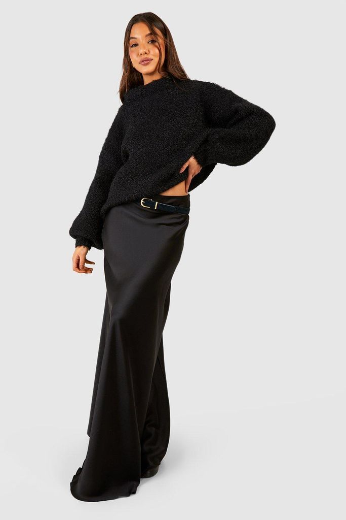 Womens Satin Slip Maxi Skirt - Black - 10, Black