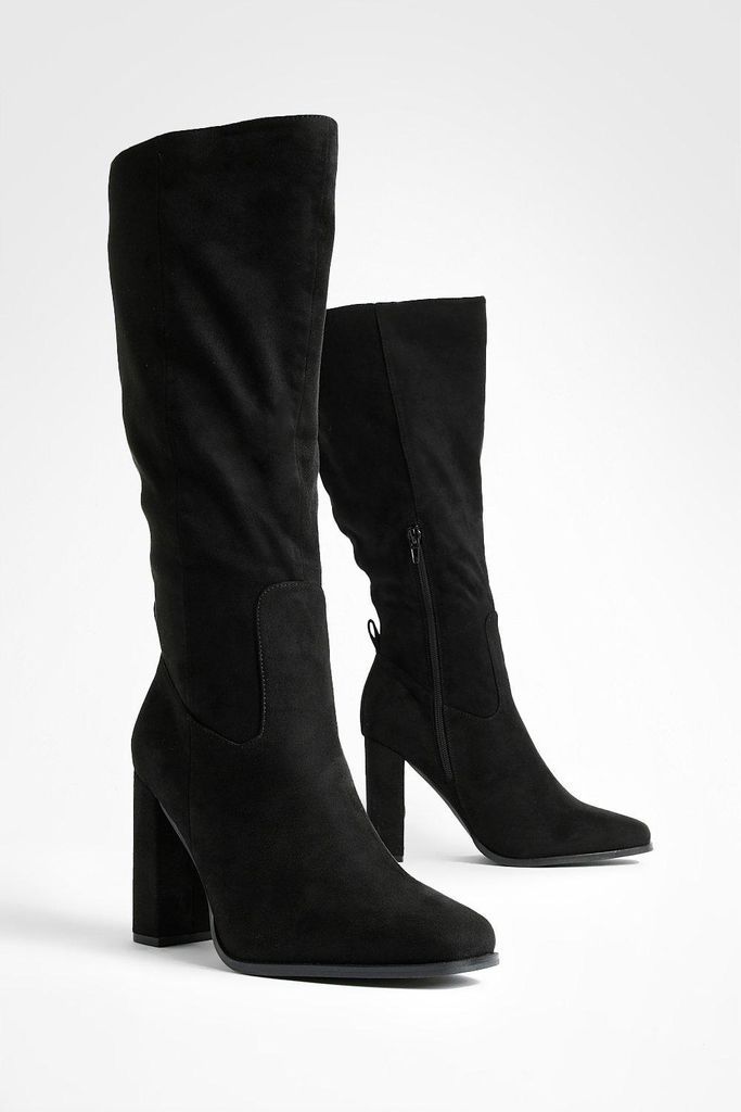 Womens Wide Fit Block Heel Knee High Boots - Black - 8, Black