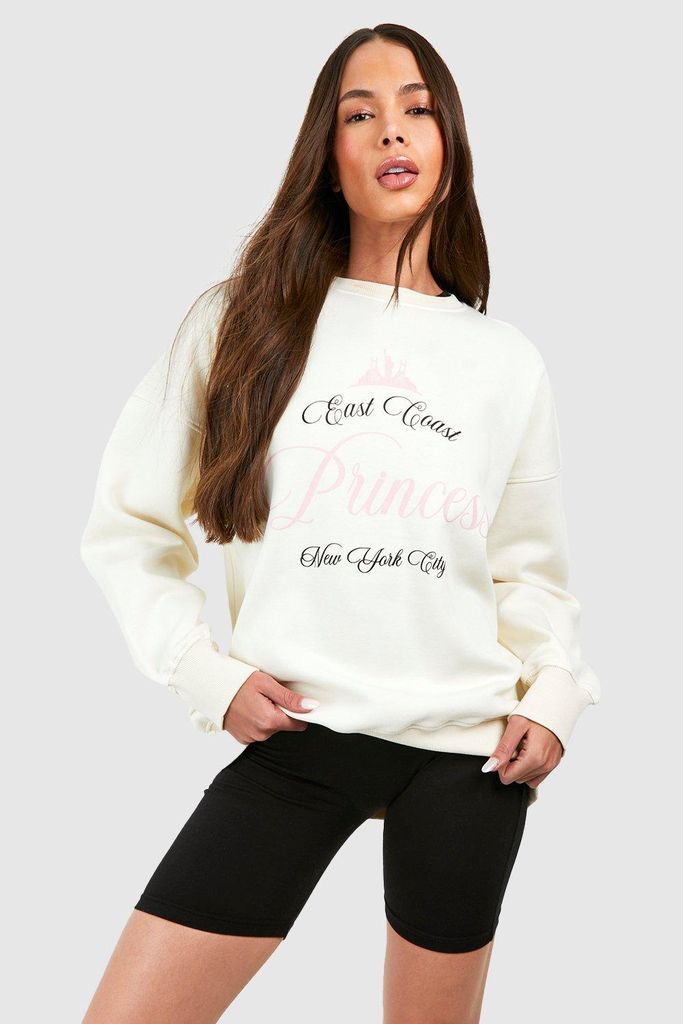 Womens New York East Coast Princess Slogan Oversized Sweatshirt - White - S, White