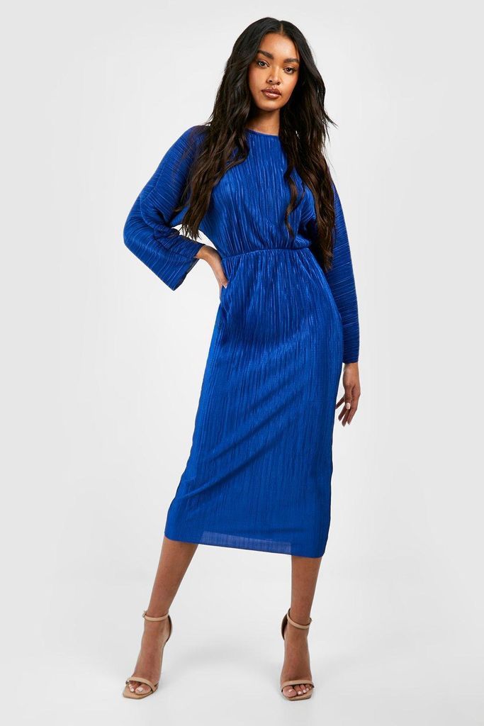 Womens Plisse Batwing Midaxi Dress - Blue - 8, Blue
