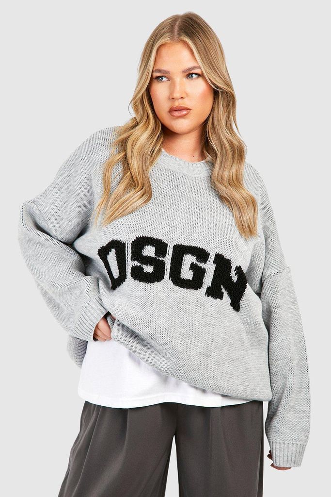 Womens Plus Dsgn Knitted Crew Neck Jumper - Grey - 16/18, Grey