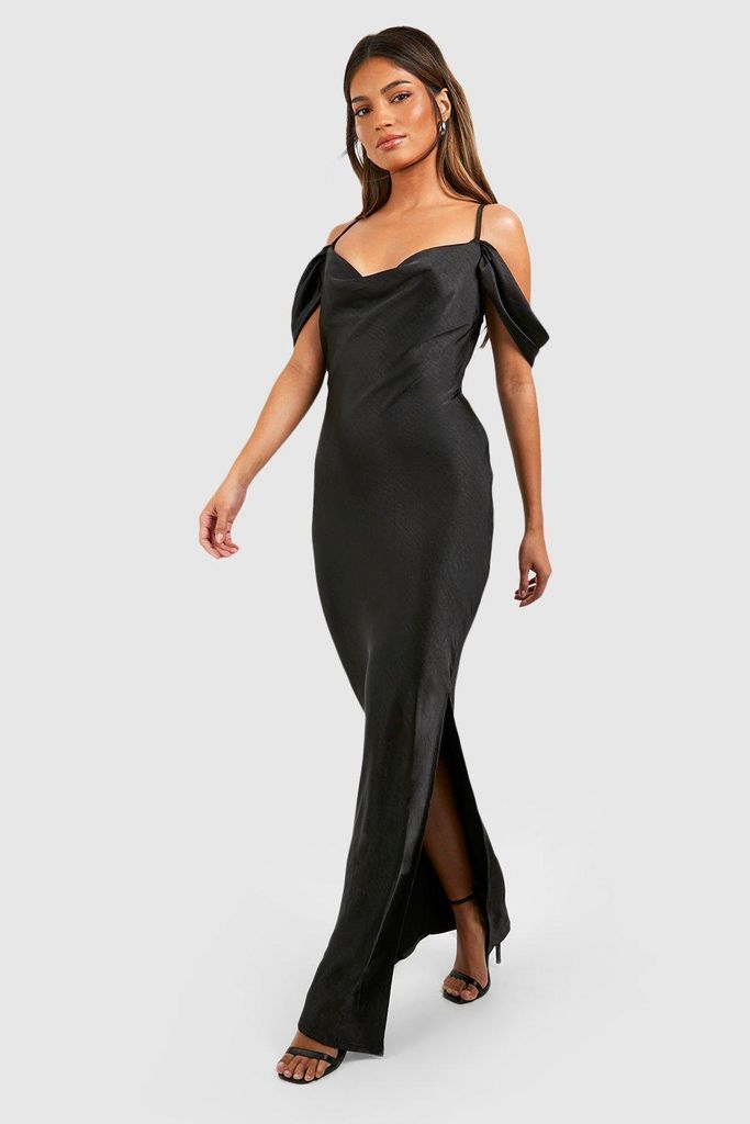 Womens Bridesmaid Satin Cold Shoulder Maxi Dress - Black - 10, Black
