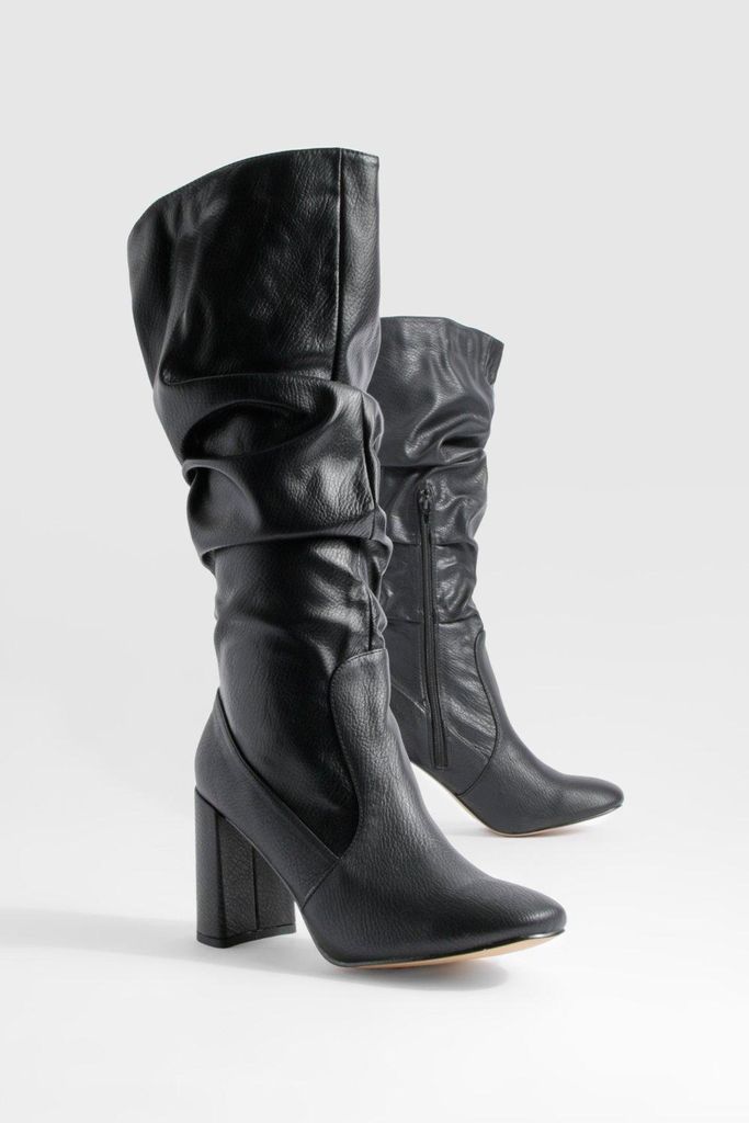 Womens Slouchy Knee High Block Heel Boots - Black - 5, Black