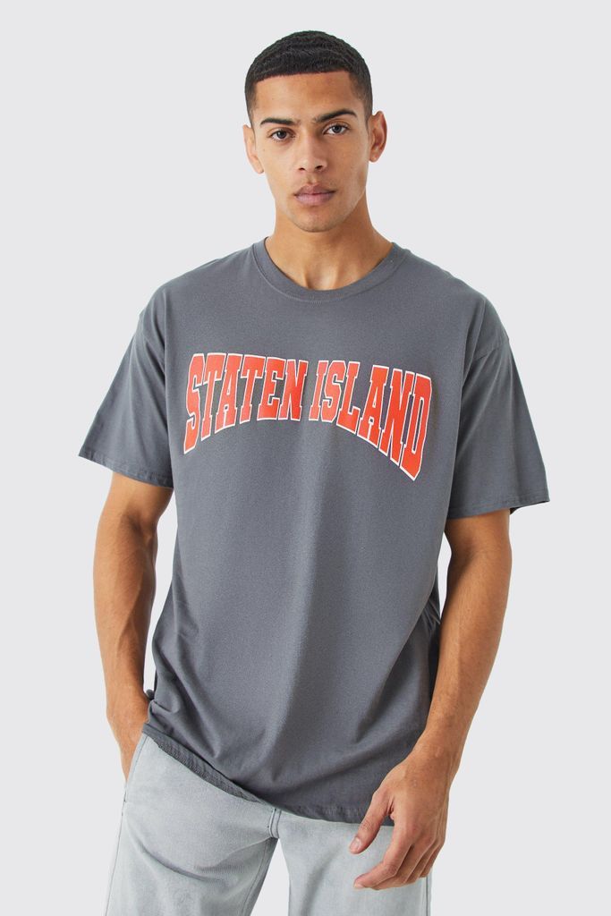 Men's Oversized Varsity Staten Island T-Shirt - Grey - S, Grey