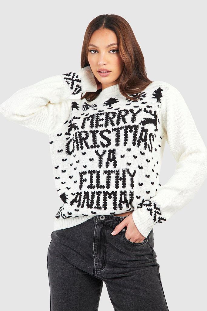 Womens Tall Filthy Animal Christmas Jumper - White - M, White