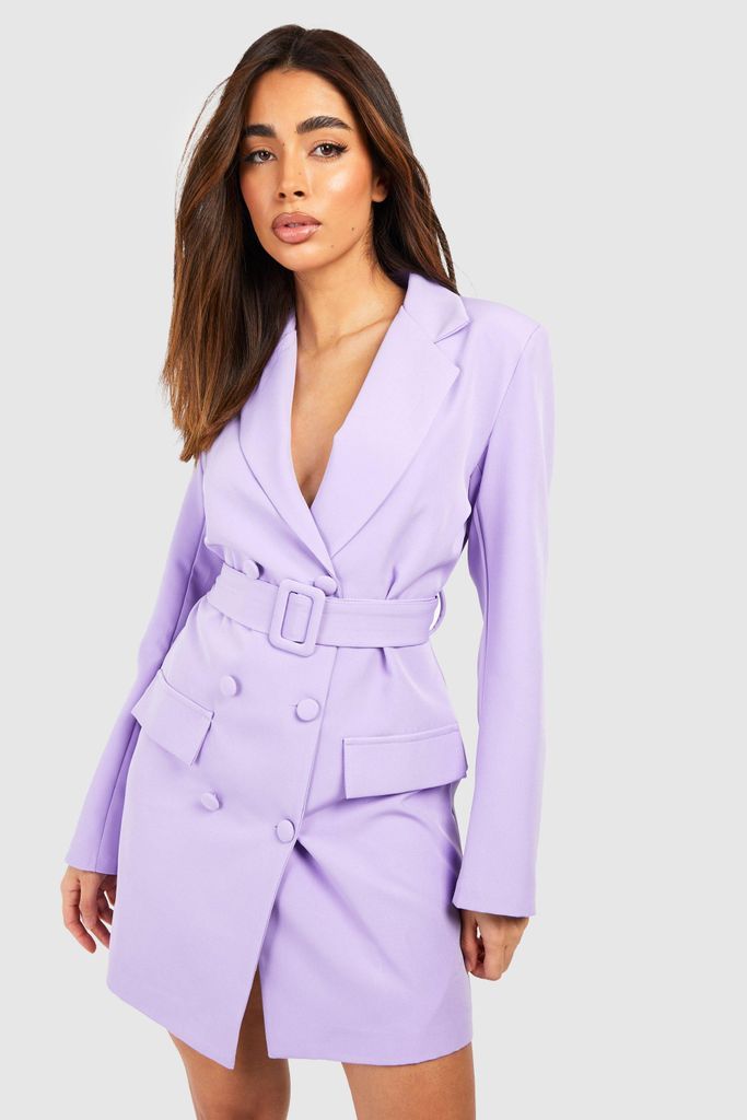Womens Double Breasted Belted Blazer Dress - Purple - 8, Purple