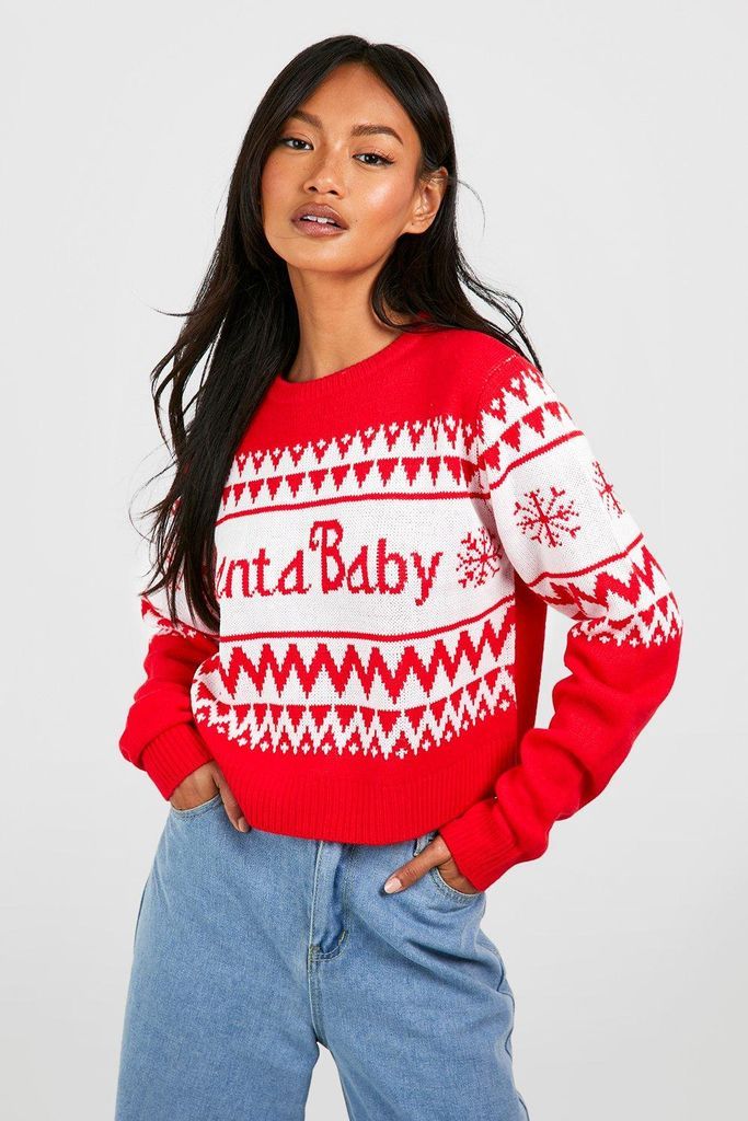 Womens Santa Baby Crop Christmas Jumper - Red - S, Red