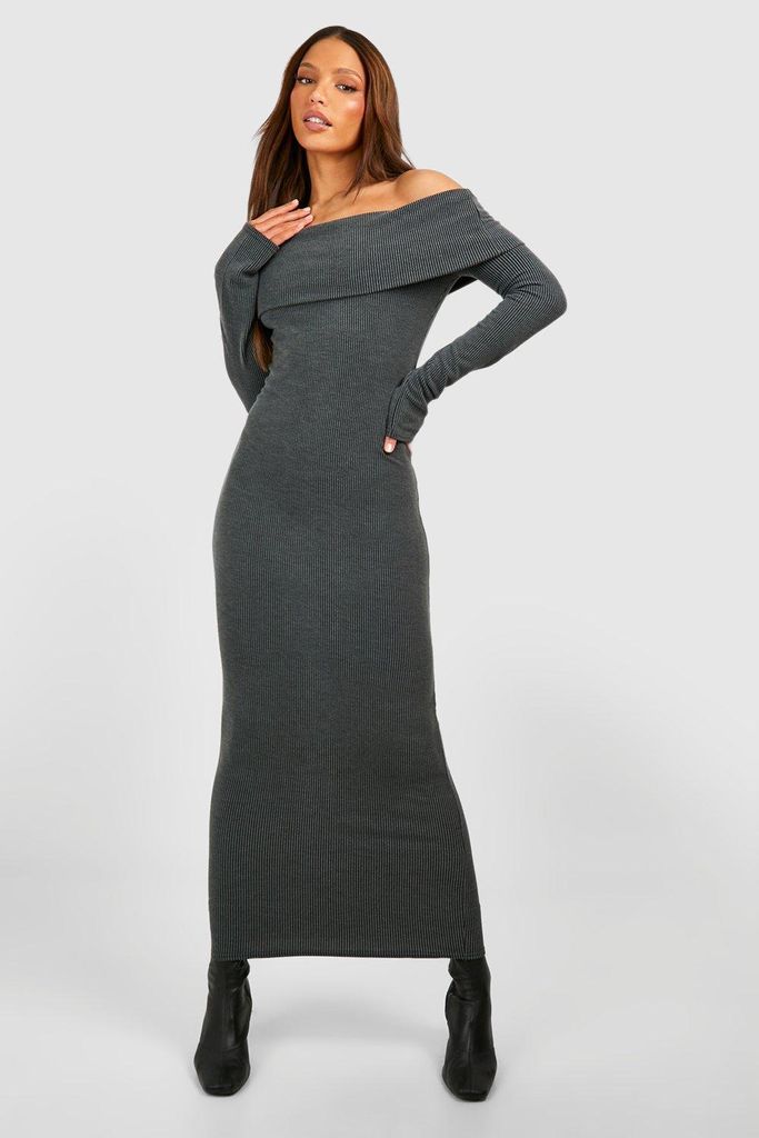 Womens Tall Two Tone Rib Bardot Midaxi Dress - Black - 10, Black