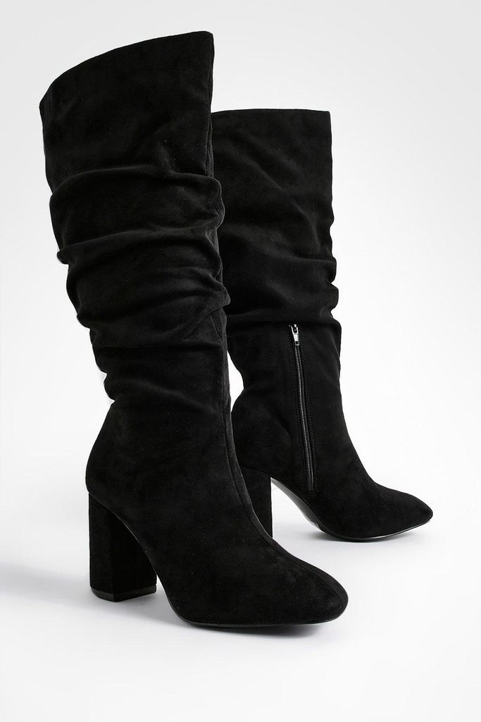 Womens Wide Fit Slouchy Block Heel Boots - Black - 8, Black