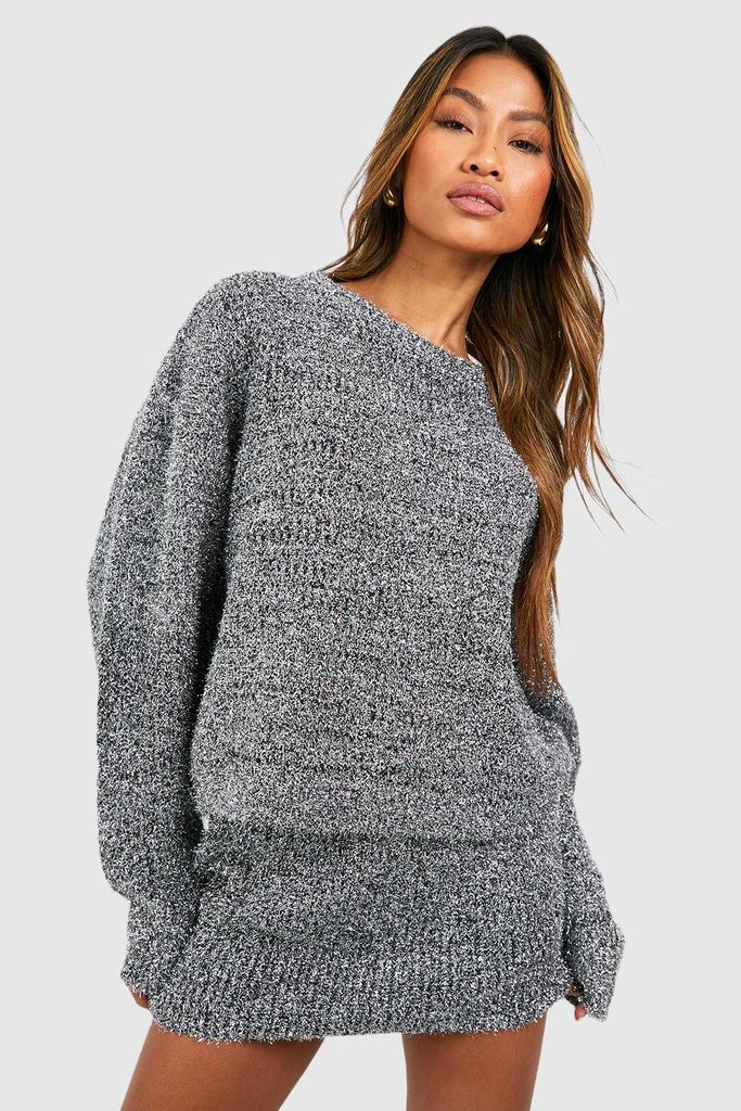 Womens Tinsel Knit Jumper - Grey - L, Grey