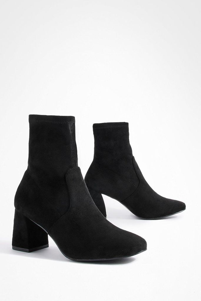 Womens Wide Fit Square Toe Block Heeled Boots - Black - 5, Black
