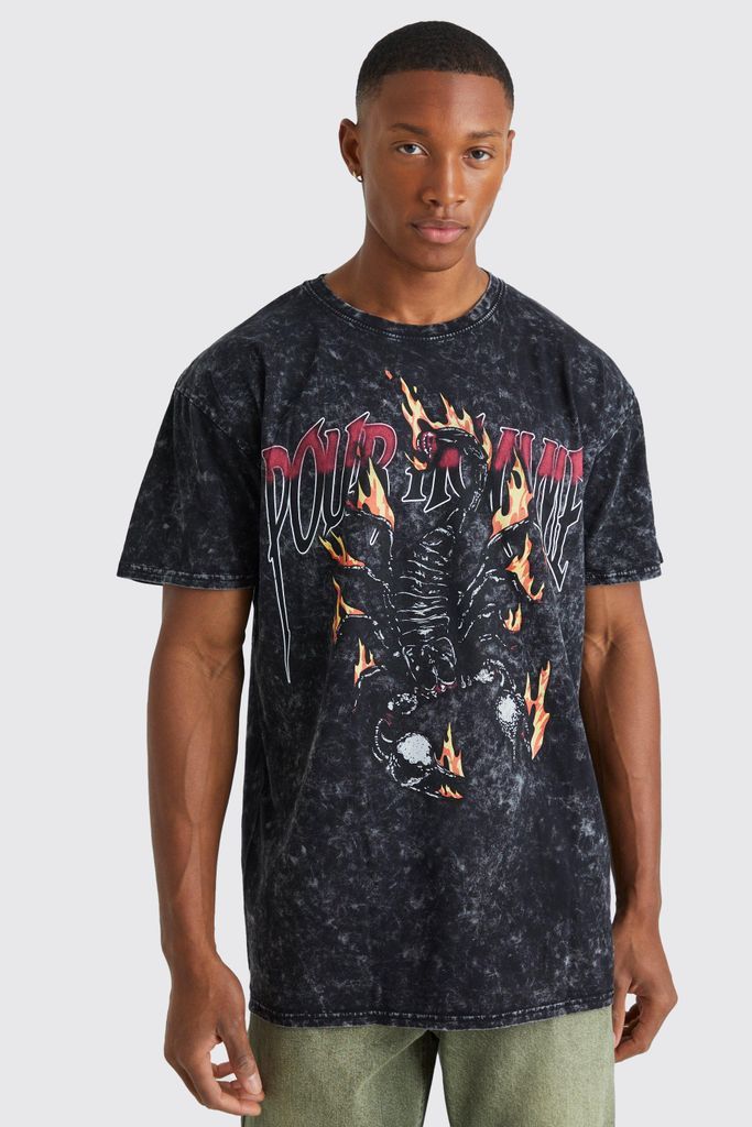 Men's Oversized Boxy Scorpion Wash Graphic T-Shirt - Black - S, Black