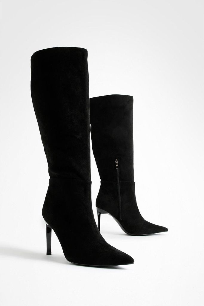 Womens Wide Fit Stiletto Mid Height Knee High Boots - Black - 6, Black