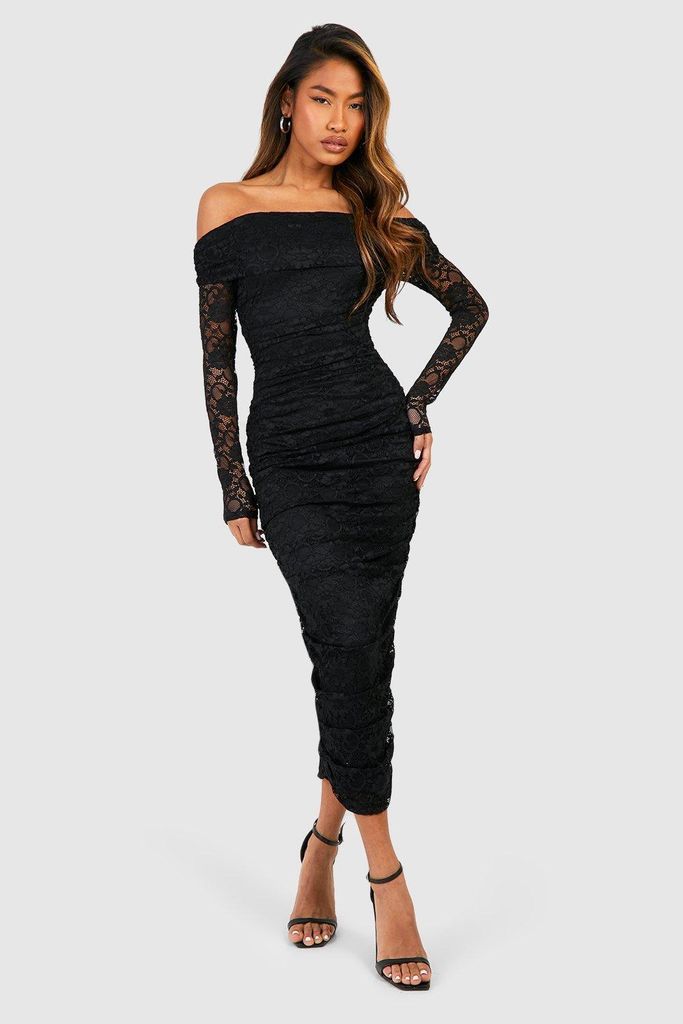 Womens Off The Shoulder Lace Midaxi Dress - Black - 10, Black
