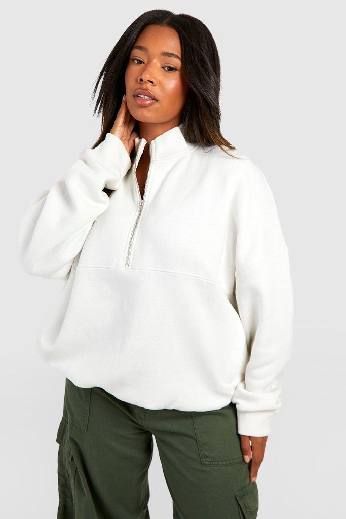 Womens Plus Quarter Zip Oversized Sweatshirt - Cream - 16, Cream