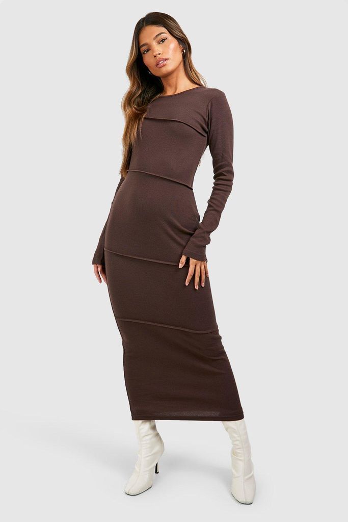 Womens Long Sleeve Seam Detail Midaxi Dress - Brown - 18, Brown