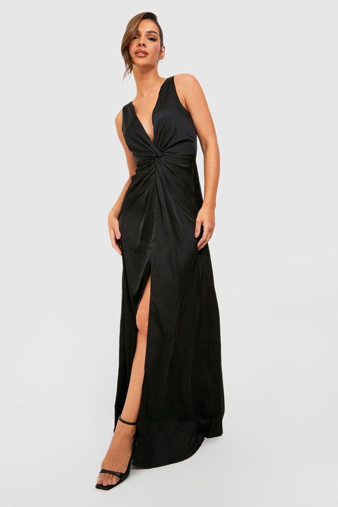 Womens Satin Twist Detail Split Maxi Dress - Black - 12, Black