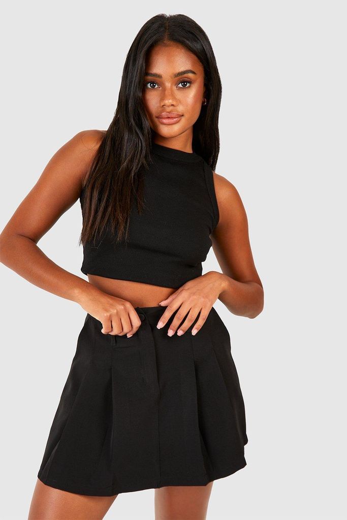 Womens Pleat Detail Micro Mini Skirt - Black - 6, Black