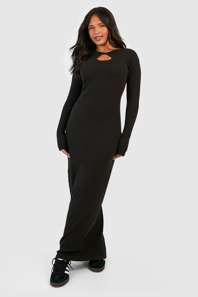 Womens Plus Ribbed Keyhole Maxi Dress - Black - 18, Black