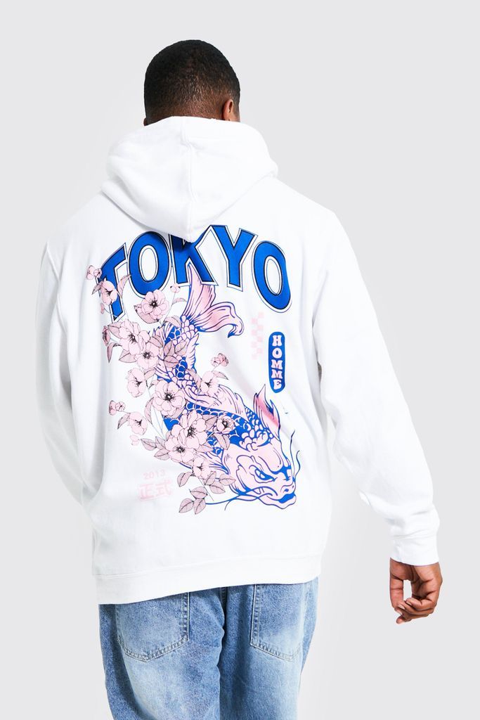 Men's Plus Tokyo Cherry Blossom Back Graphic Hoodie - White - Xxl, White