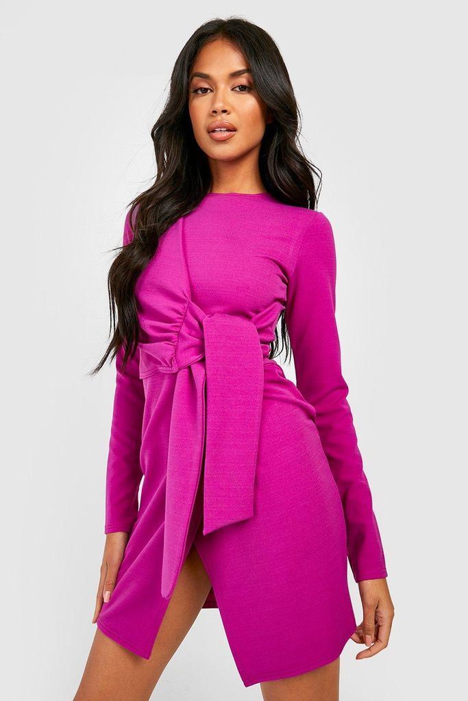 Womens Knot Detail Wrap Mini Dress - Purple - 10, Purple