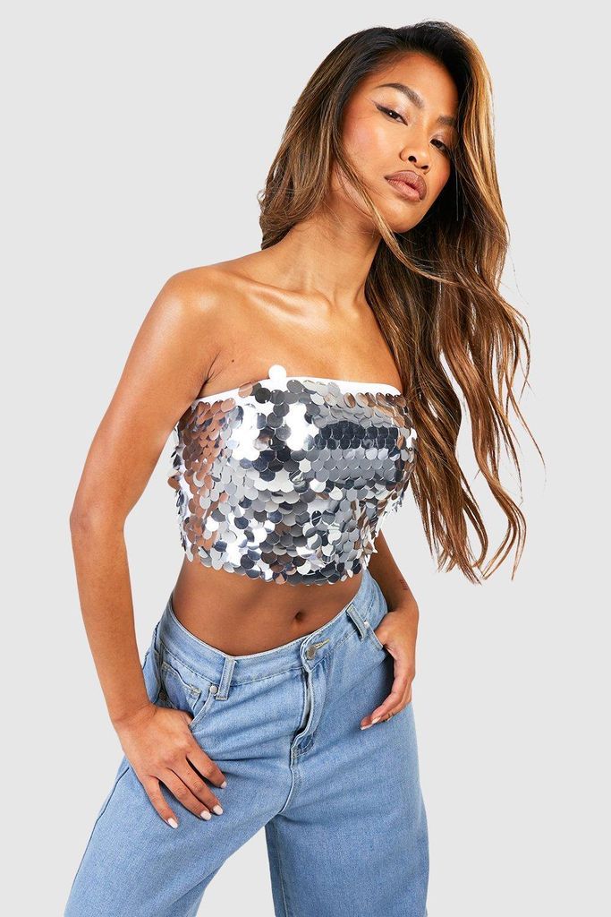Womens Large Sequin Bandeau Top - Grey - 10, Grey