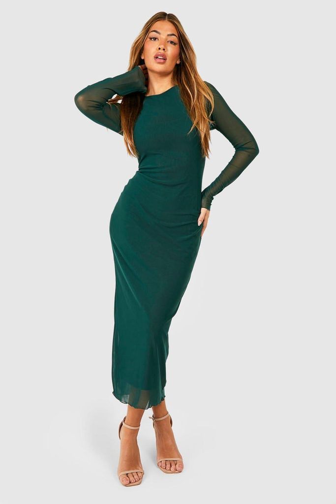 Womens Mesh Long Sleeve Midaxi Dress - Green - 8, Green