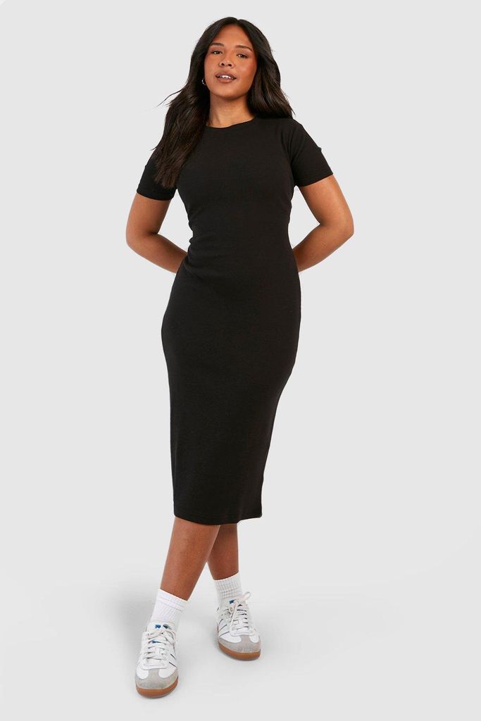 Womens Plus Cotton Short Sleeve Midi Dress - Black - 28, Black