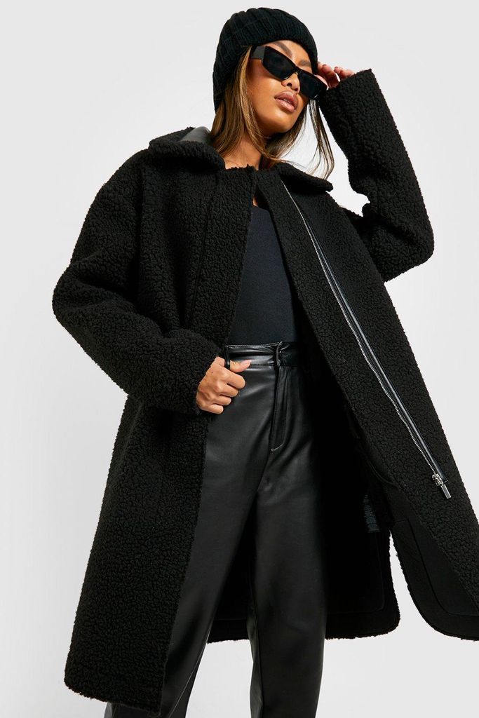 Womens Teddy Bonded Faux Fur Coat - Black - 8, Black
