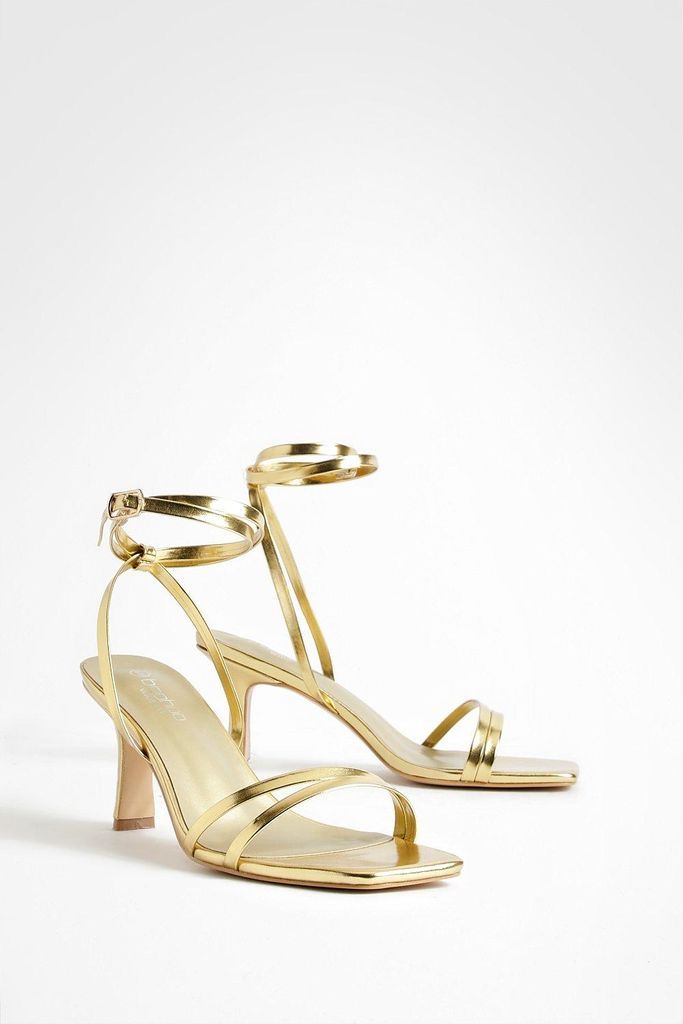 Womens Wide Fit Double Strap Flat Heel Sandals - Gold - 8, Gold