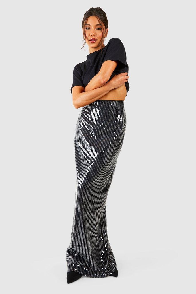 Womens Sequin Maxi Skirt - Black - 16, Black